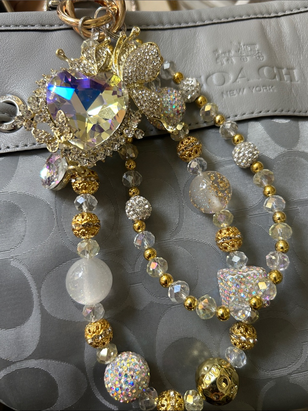 Keychain Gold & Iridescent Heart Charm Necklace